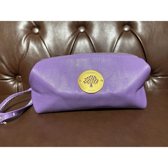 Mulberry Purple Pebbled Leather Cosmetic Pouch Removable Wristlet Strap - Picture 1 of 16